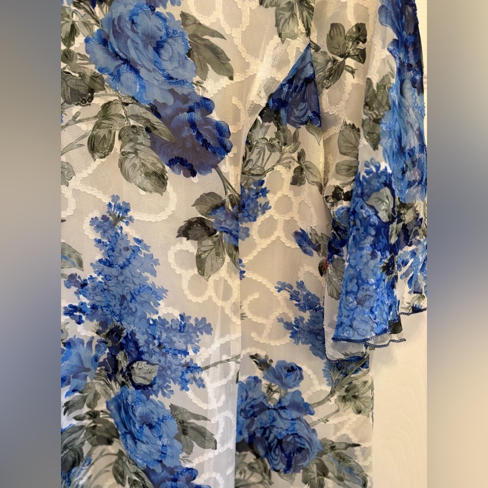 Blue Floral Sheer Maxi Dress. Fully lined. Tailored. Size 1X - Picture 3 of 8